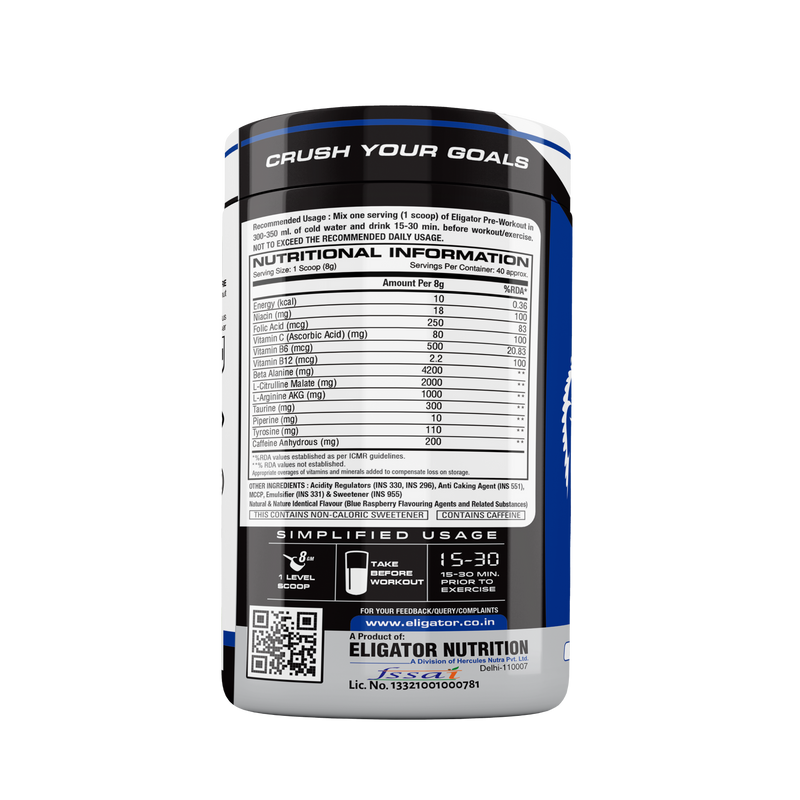 Load image into Gallery viewer, Eligator Pre Workout 40 Servings with Creatine Monohydrate 100g Unflavoured
