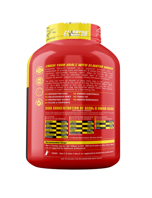 Eligator High Protein Weight Gainer 2.7Kg (6lbs) with Free Creatine Monohydrate 100gm (Unflavoured)