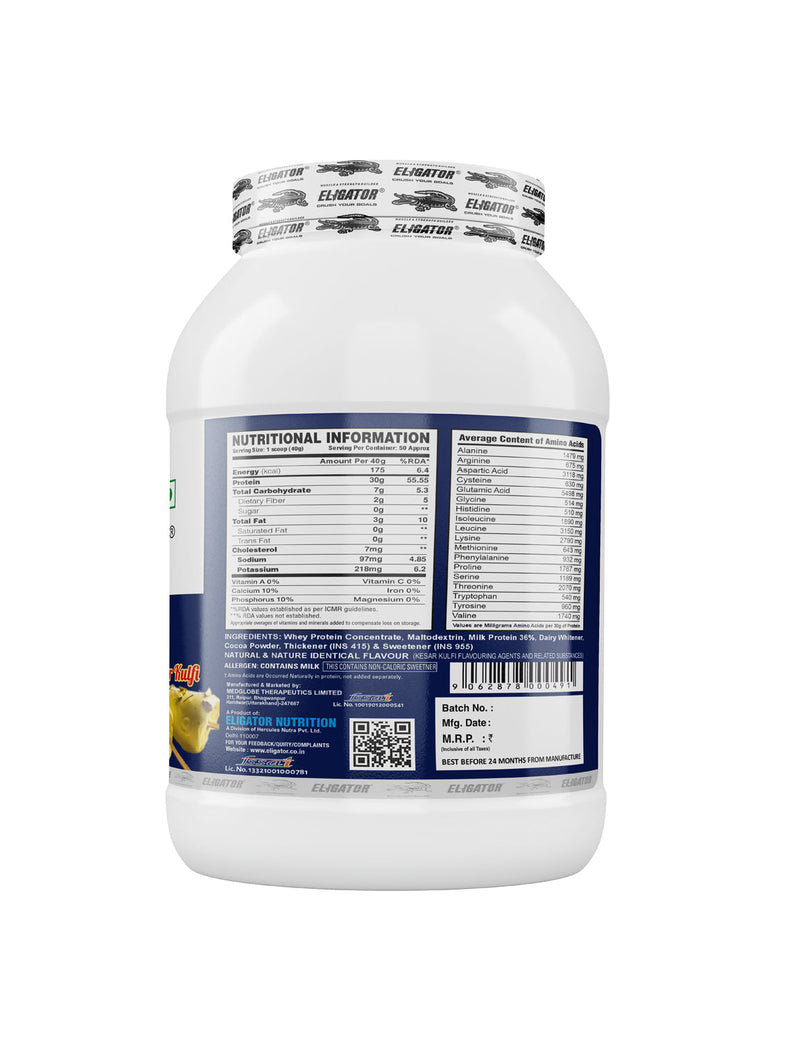 Load image into Gallery viewer, Eligator Whey Protein - 2kg with Free Creatine Monohydrate 100gm (Unflavoured)