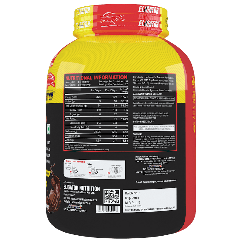 Load image into Gallery viewer, Eligator High Protein Weight Gainer 2.7Kg (6lbs) with Free Creatine Monohydrate 100gm (Unflavoured)
