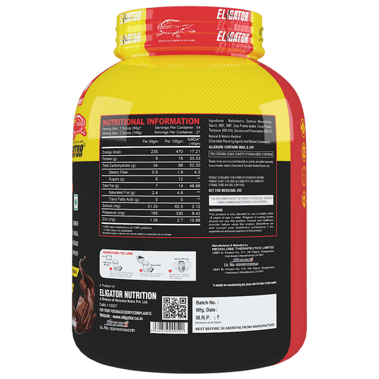 Eligator High Protein Weight Gainer 2.7Kg (6lbs) with Free Creatine Monohydrate 100gm (Unflavoured)