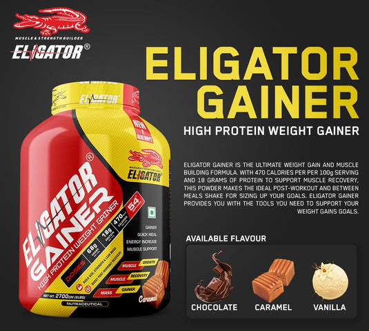 Eligator High Protein Weight Gainer 2.7Kg (6lbs) with Free Creatine Monohydrate 100gm (Unflavoured)