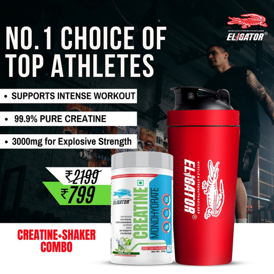Eligator Creatine Monohydrate with Steel Shaker