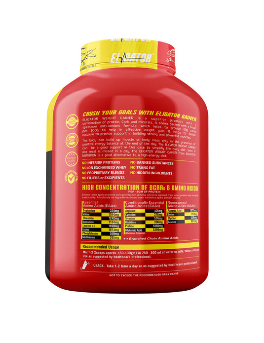 Eligator High Protein Weight Gainer 2.7Kg (6lbs) with Free Creatine Monohydrate 100gm (Unflavoured)