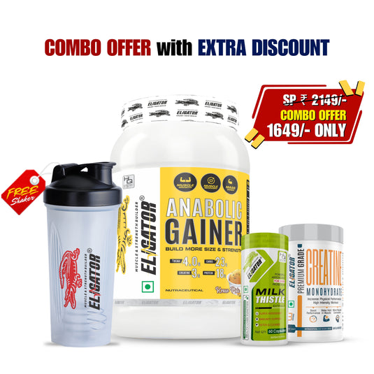Eligator Anabolic Gainer 2lbs +Eligator Creatine Monohydrate Unflavoured 100g + Eligator Milk Thistle 60 Capsules.