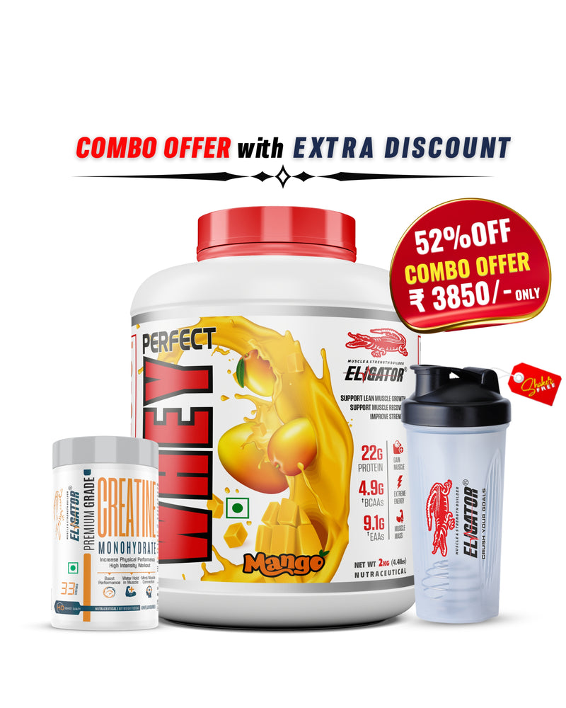 Load image into Gallery viewer, Eligator Perfect Whey Protein Powder- 2KG (4.4LBS) with Eligator Creatine Monohydrate 100gm.

