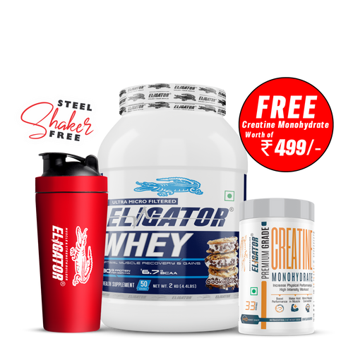 Eligator Whey Protein - 2kg with Free Creatine Monohydrate 100gm (Unflavoured)