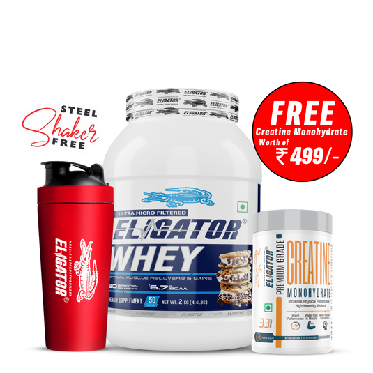 Eligator Whey Protein - 2kg with Free Creatine Monohydrate 100gm (Unflavoured)
