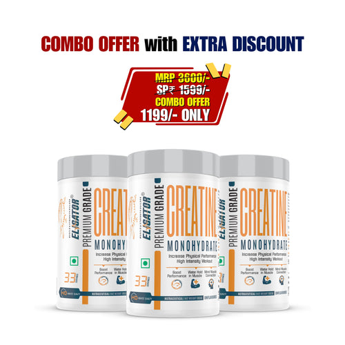 Pack of 3 Eligator Creatine Monohydrate Unflavoured 100g