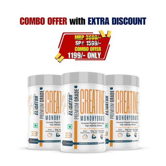 Pack of 3 Eligator Creatine Monohydrate Unflavoured 100g