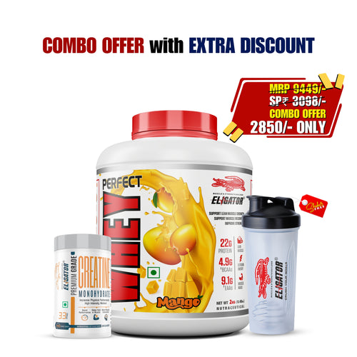 Eligator Perfect Whey Protein Powder- 2KG (4.4LBS) with Eligator Creatine Monohydrate Unflavoured 100g