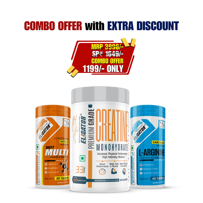 Load image into Gallery viewer, Eligator Creatine Monohydrate Unflavored, L-Arginine 60 Tablets and Daily Multi vitamins &amp; Minerals (60 Tablets)
