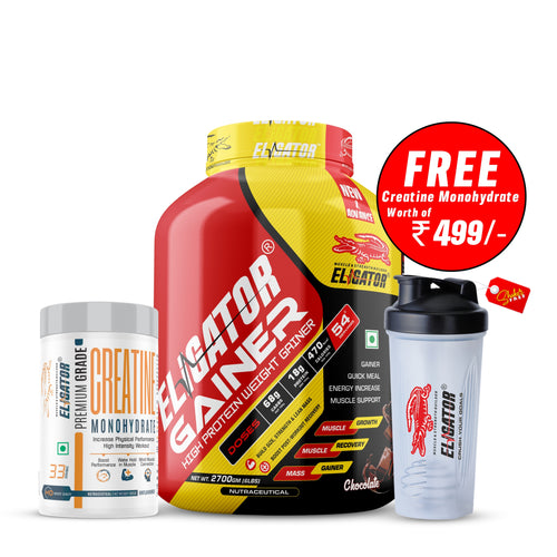 Eligator High Protein Weight Gainer 2.7Kg (6lbs) with Free Creatine Monohydrate 100gm (Unflavoured)