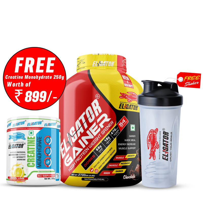 Load image into Gallery viewer, Eligator High Protein Weight Gainer 2.7Kg (6lbs) with Free Creatine Monohydrate 250gm
