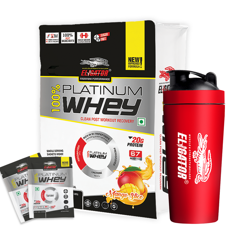 Load image into Gallery viewer, Eligator 100% Platinum Whey (67 Sachets) and Creatine Monohydrate 250gm with Free steel shaker
