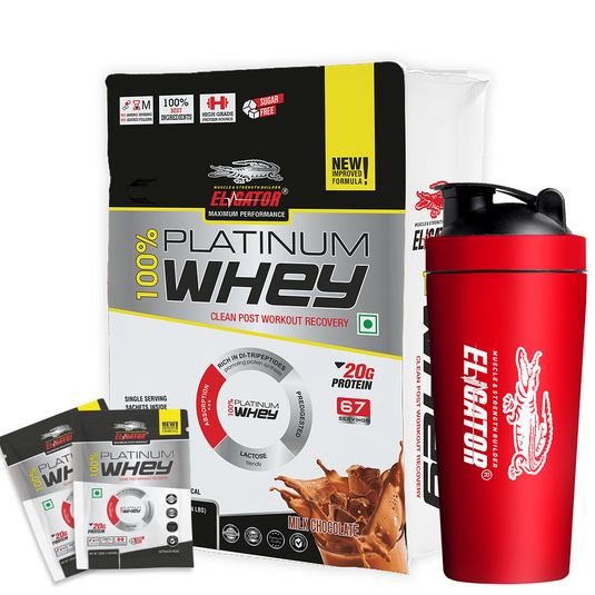 Eligator 100% Platinum Whey (67 Sachets) and Creatine Monohydrate 250gm with Free steel shaker